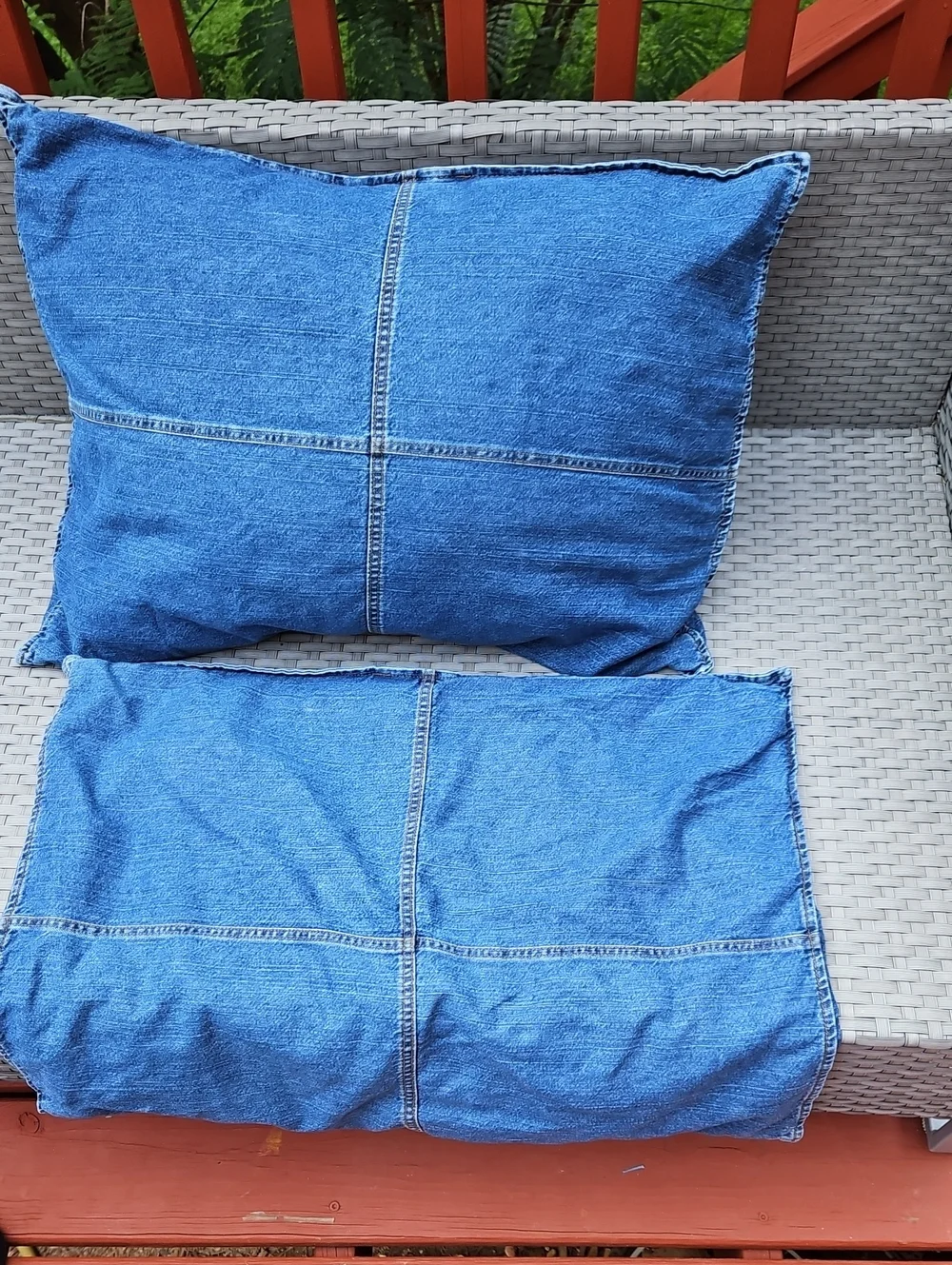 Vintage Y2K 2 Pc Set Tommy Hilfiger Blue Denim Patchwork  Pillow Cases Covers